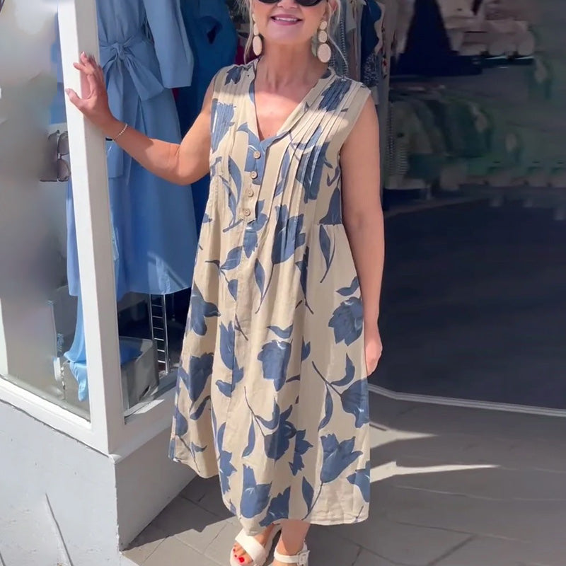 WNEEDU Zomerjurk voor dames, lange mouwloze maxi-jurk met Empire taille, zomer, U-hals, luchtige strandjurk met zakken, S WNEEDU Zomerjurk voor dames, lange mouwloze maxi-jurk met Empire taille, zomer, U-hals, luchtige strandjurk met zakken, S