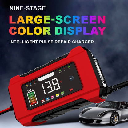 🔋⚡ Slimme Auto Acculader 12V 6A – 9 Stappen & Impulsreparatie – LCD Kleurendisplay voor Loodzuur Accu's 🚗