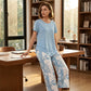 💙Casual set met tuniek met ronde hals en laagjes en een broek met wijde pijpen