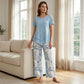 💙Casual set met tuniek met ronde hals en laagjes en een broek met wijde pijpen