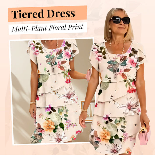 💃Multi-plant Floral Print Cascade Dress（The more you buy, the higher the discount）