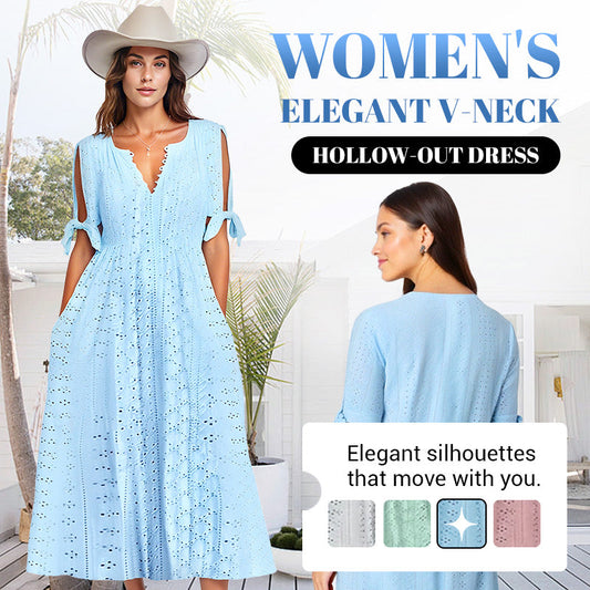 💃Elegante effen jurk met V-hals en uitgesneden details voor dames