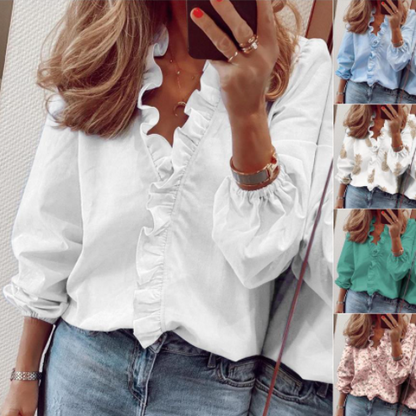 👚 NU 50% KORTING! ✨ Damesblouse met ruches en pofmouwen – Leuk ontwerp, losse pasvorm en veelzijdige stijl voor elke gelegenheid 🍃
