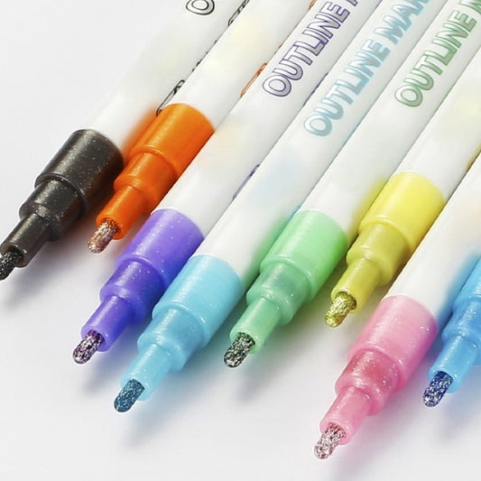 Omlijnde Markeerstiften Set (8 Kleuren)