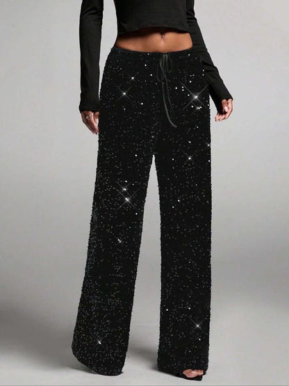 💖 LAATSTE DAG UITVERKOOP 50% KORTING🥰Dames wijde broek met pailletten en elastische tailleband