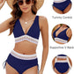💃 Hoge Taille Buik Controle Kleur Blok De Bikini Inzetten