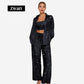 Glitter Blazer Met Pailletten en Wijde Broek voor dames(3-delige Set)