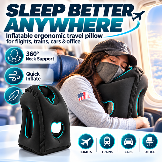 😴 TIJDELIJK 50% KORTING! ✈️ Ergonomisch opblaasbaar reiskussen met uitsparing – PVC met flocklaag, snel op te blazen, inclusief opberghoes ✨