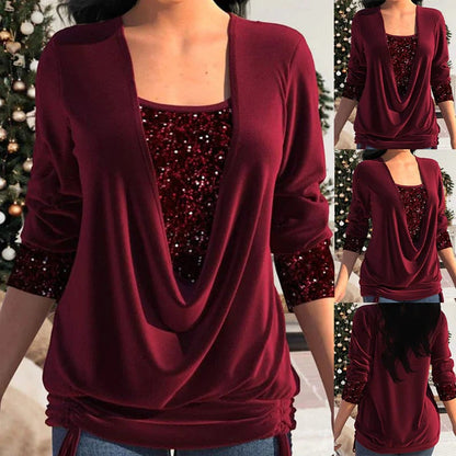 💖2025 Hete verkoop - 55%Korting💖Damesshirt met lange mouwen en pailletten