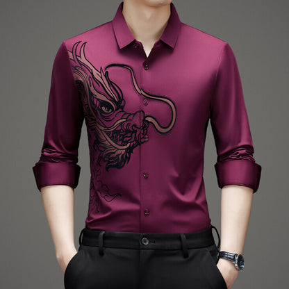 👔Heren Business Overhemd met Drakenprint en Lange Mouwen✨