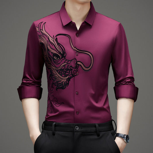 👔Heren Business Overhemd met Drakenprint en Lange Mouwen✨