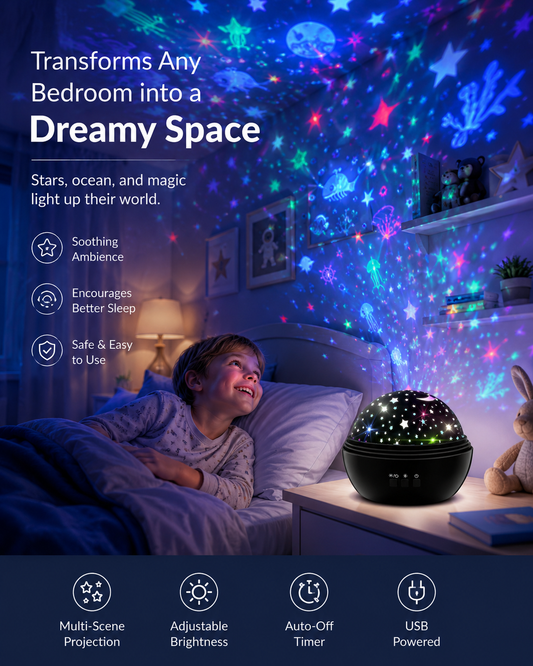 🌟 2-in-1 Roterende Sterrenhemel Projector Nachtlamp ✨ | Nu met Zomerkorting!
