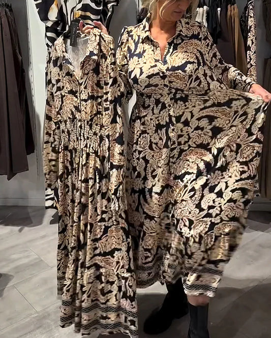 🔥Opruimingsverkoop 😍Vintage bloemhirtjurk met knopen in de taille