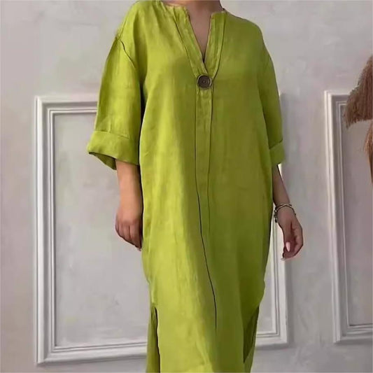 💟Casual Ademende 3/4 Mouwen V Hals Effen Kleur Jurk