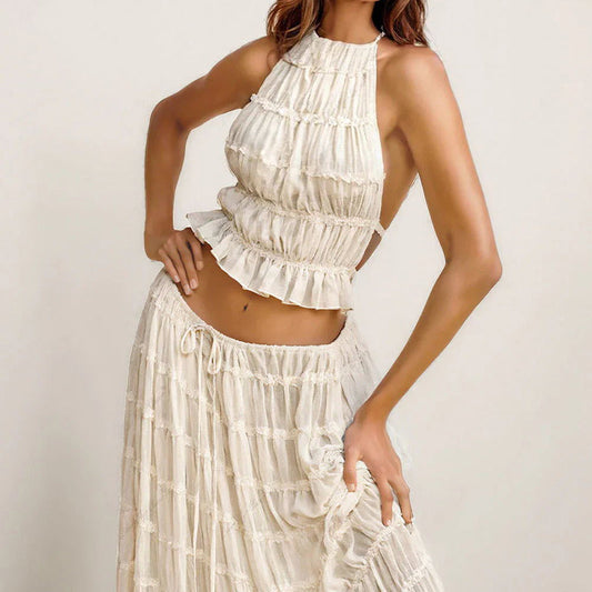 Sexy 2-delige set: rugloos haltertopje en maxi-rok