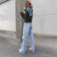 Dames gelaagde hoodie denim jack met trekkoord