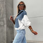Dames gelaagde hoodie denim jack met trekkoord