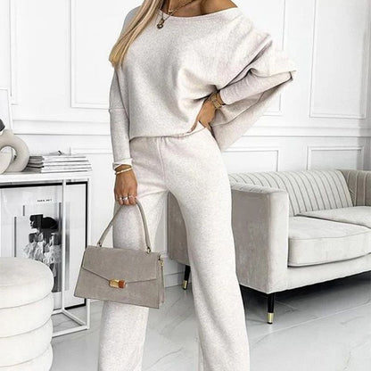 💖💦Damesset met effen kleur Drop Shoulder Pullover en losse broek