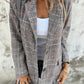 Herfst Kap Kraag Slim Button Plaid Klein Kostuum Voor Vrouwen