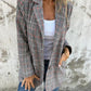 Herfst Kap Kraag Slim Button Plaid Klein Kostuum Voor Vrouwen