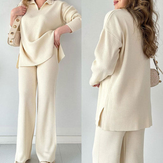 🔥Beperkte tijd aanbieding - 50% korting🔥V-hals Casual Split Gebreide Tweedelige Set