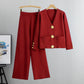 Vrouwen Button Trui & Wijde Pijpen Broek 2-delige Set