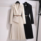 Asymmetrische Patchwork Plooi Blazer Jurk met Riem