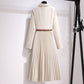Asymmetrische Patchwork Plooi Blazer Jurk met Riem
