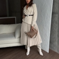 Asymmetrische Patchwork Plooi Blazer Jurk met Riem
