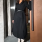 Asymmetrische Patchwork Plooi Blazer Jurk met Riem