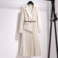 Asymmetrische Patchwork Plooi Blazer Jurk met Riem