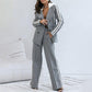 Dames Casual 2-Delige Set - Grijze Blazer Top & Broek met Wijde Pijpen