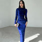 Dames Mode Effen Kleur Lange Mouw Slim Fit Jurk