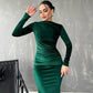 Dames Mode Effen Kleur Lange Mouw Slim Fit Jurk