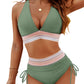 💃 Hoge Taille Buik Controle Kleur Blok De Bikini Inzetten