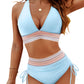💃 Hoge Taille Buik Controle Kleur Blok De Bikini Inzetten