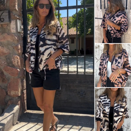 Dames zomerjack met rits en zebraprint