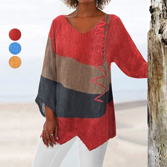 🌸Speciale prijs🌸Vrouwelijke elegantie casual v-neck longsleeve met artistieke print