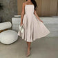 Elegante Strapless Midi Jurk in Effen Kleur