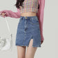 🌿Dames High Waisted Slit Denim Korte Rokken