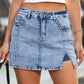 🌿Dames High Waisted Slit Denim Korte Rokken