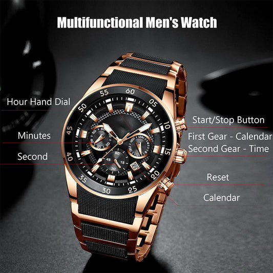 Multifunctioneel herenhorloge met waterdicht uurwerk
