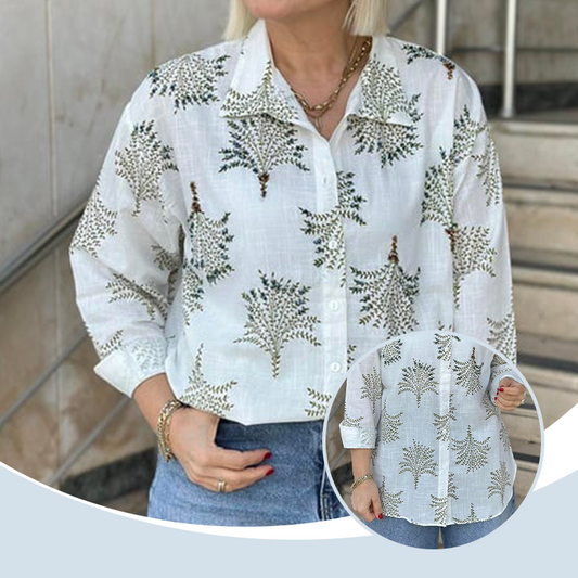 🍁Dames casual overhemd met botanische print✨