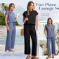 🌺Nieuwe dames casual top met kapmouwen, wijde pijpen, cropped broek, tweedelige sets