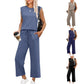 🌺Nieuwe dames casual top met kapmouwen, wijde pijpen, cropped broek, tweedelige sets