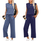 🌺Nieuwe dames casual top met kapmouwen, wijde pijpen, cropped broek, tweedelige sets