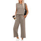 🌺Nieuwe dames casual top met kapmouwen, wijde pijpen, cropped broek, tweedelige sets