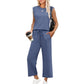 🌺Nieuwe dames casual top met kapmouwen, wijde pijpen, cropped broek, tweedelige sets