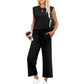 🌺Nieuwe dames casual top met kapmouwen, wijde pijpen, cropped broek, tweedelige sets