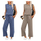 🌺Nieuwe dames casual top met kapmouwen, wijde pijpen, cropped broek, tweedelige sets